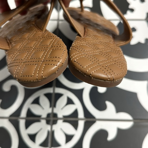 TORY BURCH NEW Tan Leather Quilted FLEMING Flat Sandal Slides - Picture 6 of 11